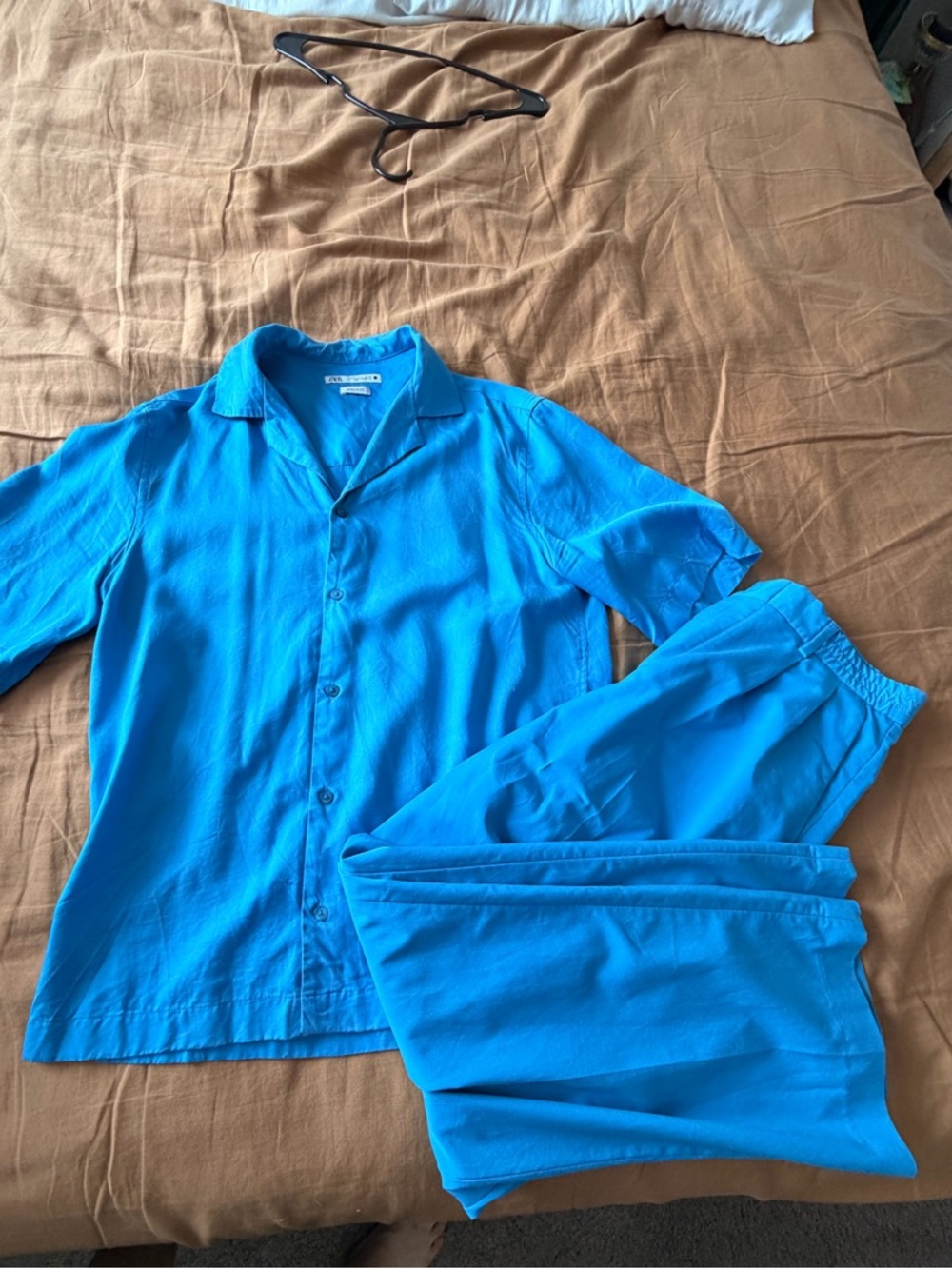 Zara Bright Blue Short-Sleeve Button Shirt and Pants Set